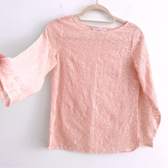 LOFT Embroidered Blouse with Long Sleeves for Layering Party Outfits Ballet Pink - Picture 2 of 6